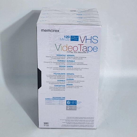 Memorex 5PK 120 Minute RV VHS Video Tape T-120 6HR EP Cassettes Blank New Media - Picture 4 of 7
